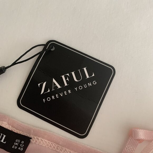 Zaful Tank Top Cami Feather Trim Pink Velvet Size 8 NWT - Picture 5 of 8